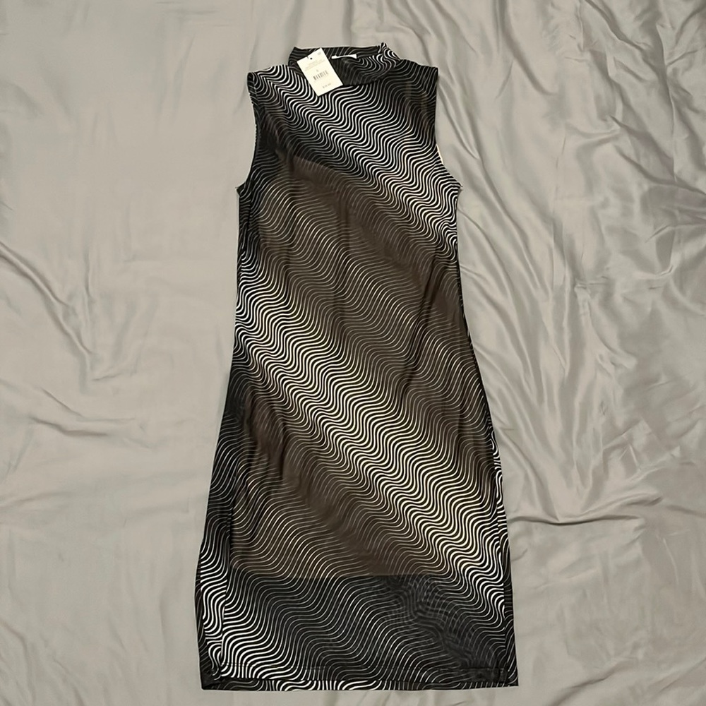 Mesh mock neck mini dress